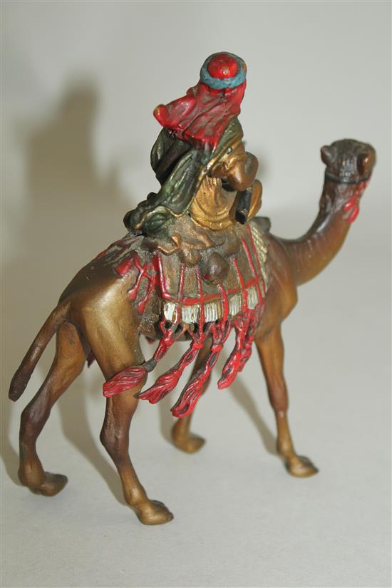 An Austrian cold painted bronze figure of an Arab fighter riding a camel, 5.5in.